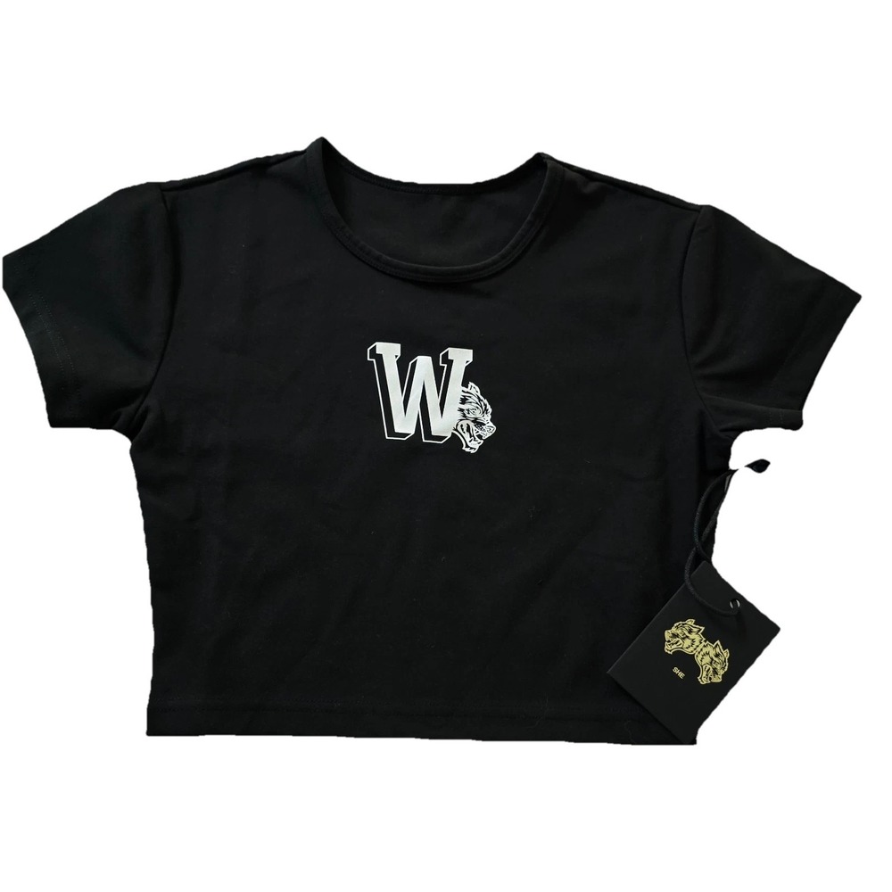 Darc Sport SHE Our Stamp Energy Top Womens Small Black Cropped Short Sleeve‎